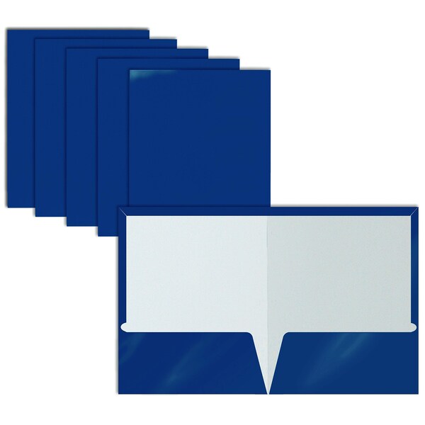 Better Office Products 2 Pocket Glossy Laminated Paper Folders Portfolio Letter Size, Blue, 25PK 80182 - main